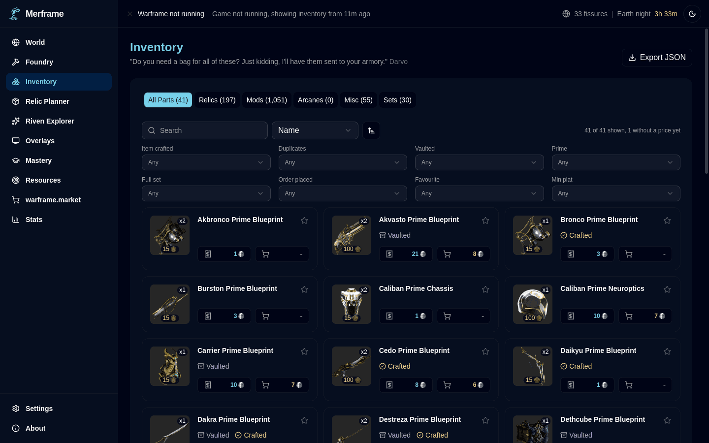 Inventory in Merframe
