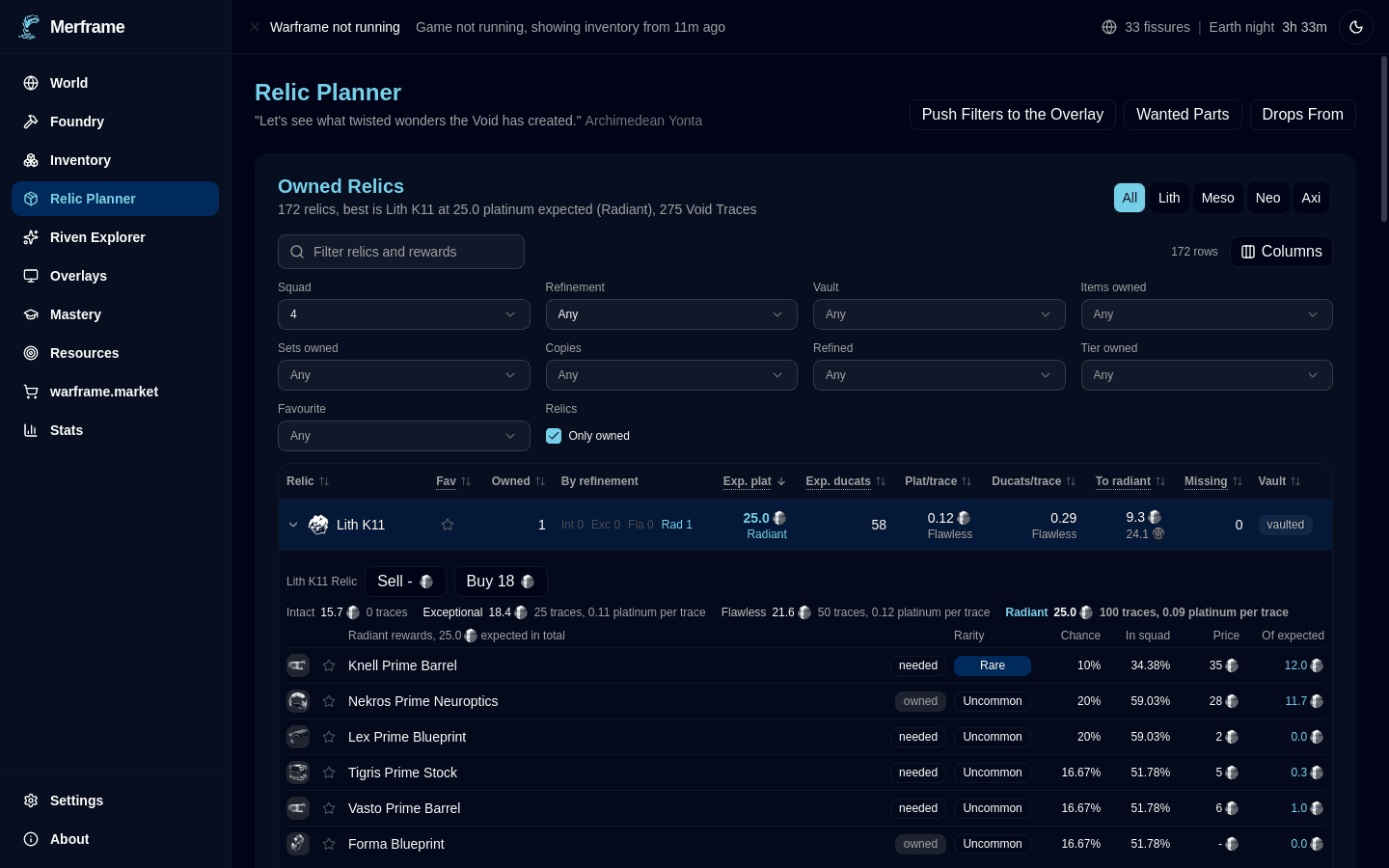 Relic Planner in Merframe